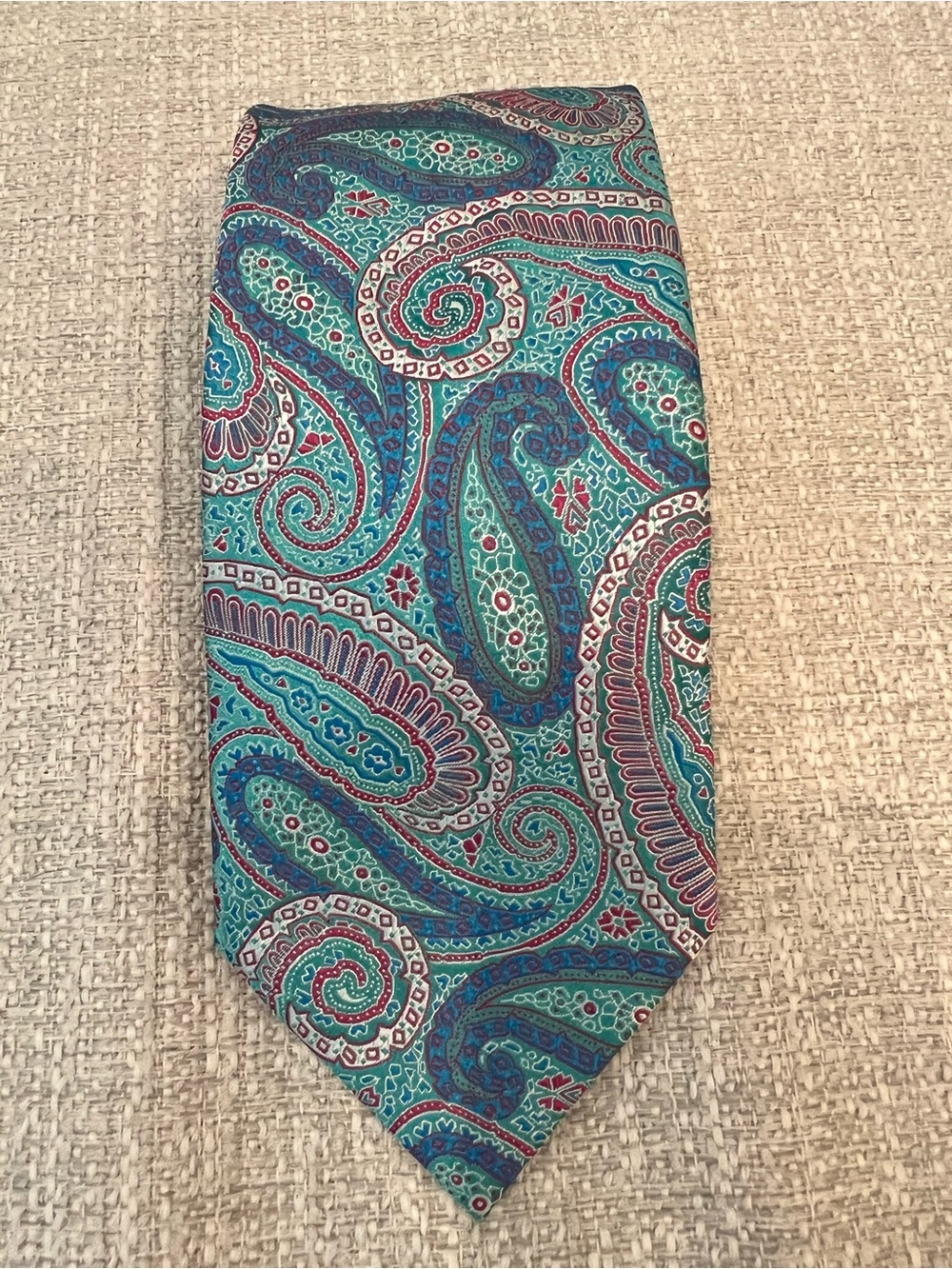VERSE 9 Men’s 100% Silk Neck Tie Blue Red Paisley Made in Italy